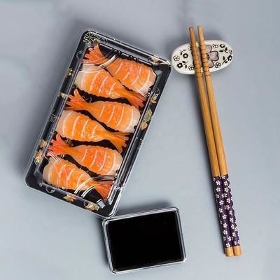Catégorie comestible faite sur commande de boursouflure de Thermoforming à sushi de conteneur rectangulaire en plastique clair de boîte