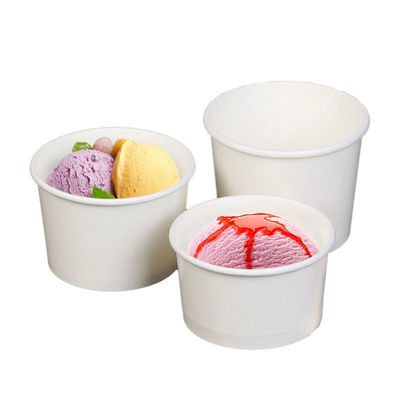 La tasse de papier jetable bon marché adaptée aux besoins du client de crème glacée porte des fruits emportent les cuvettes jetables biodégradables de 12 onces