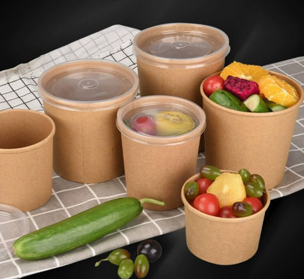 Tasse de papier ronde à emporter de papier jetable de soupe à bol de soupe à Brown avec des couvercles